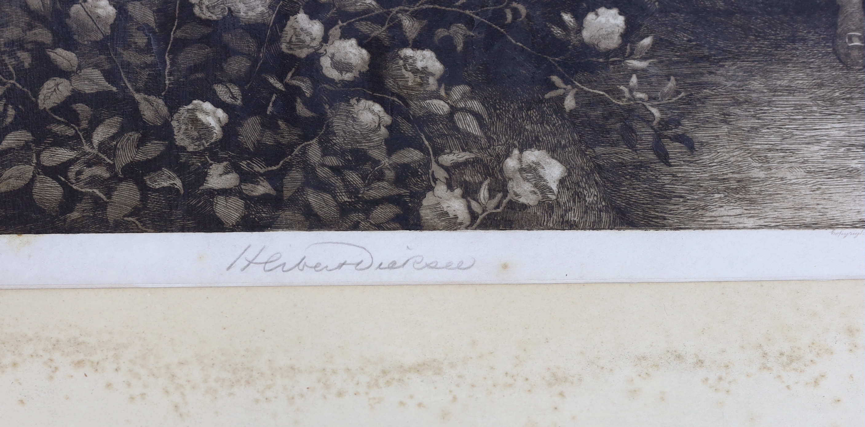 Herbert Dicksee (1862-1942), etching, 'The Old Garden', signed in pencil, publ. 1921, 49 x 70cm